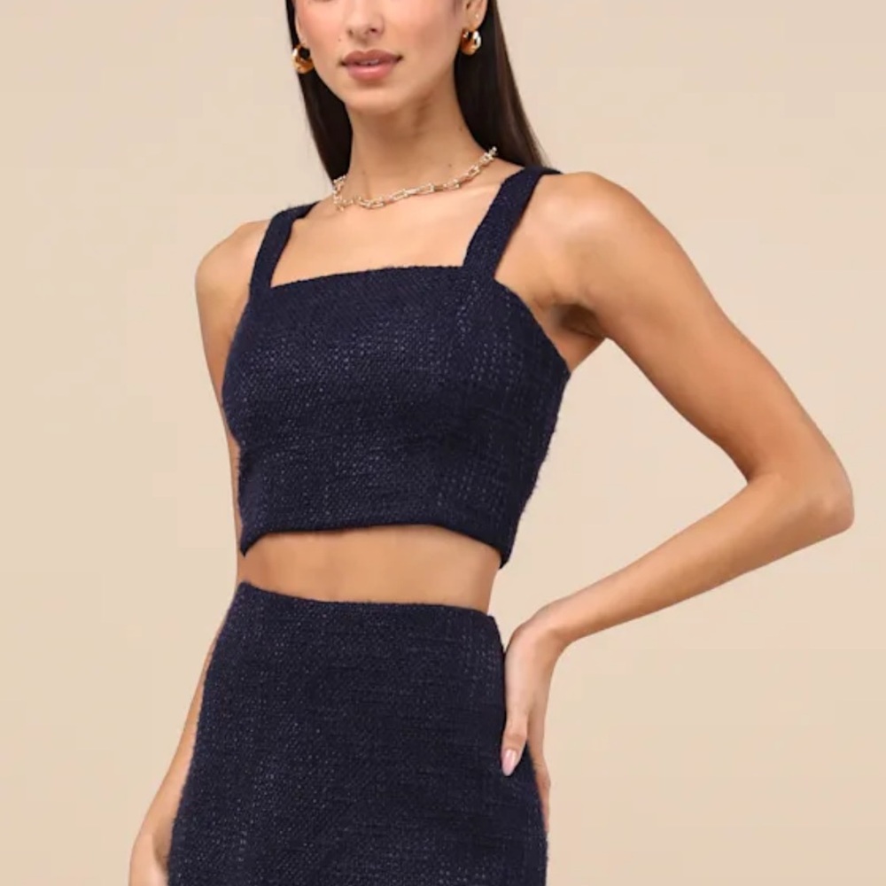 Elevated Attitude Navy Tweed Sleeveless Two-Piece Skort Romper